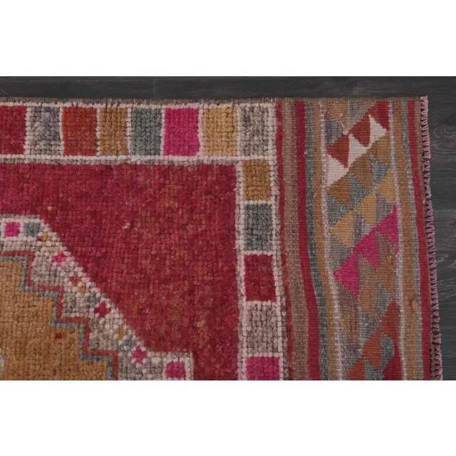 Vintage Turkish Hand-Knotted Wool Cotton Pink Runner Rug 88x342