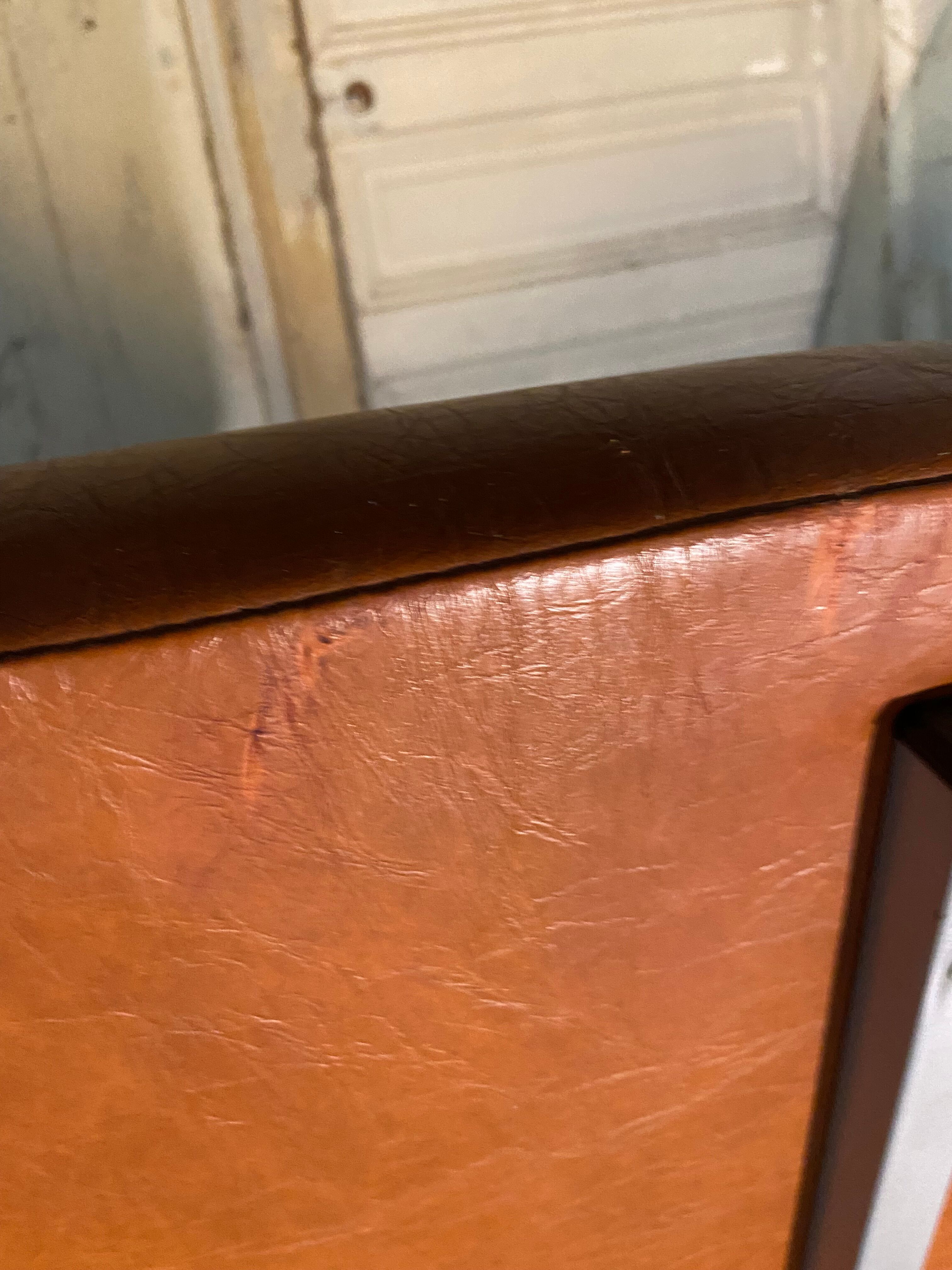 Pair of modernist low chairs in skai camel vintage 60s/70s