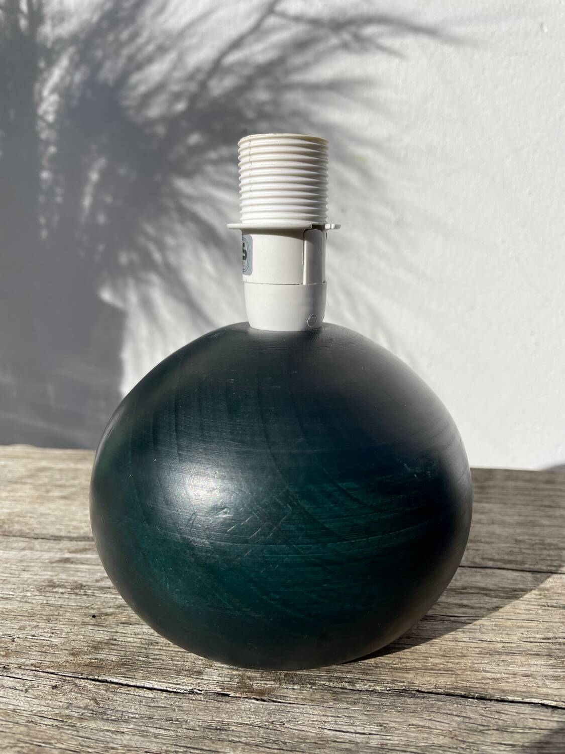 Wooden lamp base, ball-shaped, painted dark green, 1980