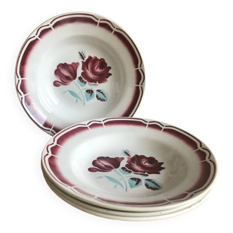 4 assiettes creuses vintage  fleurs Badonvillers