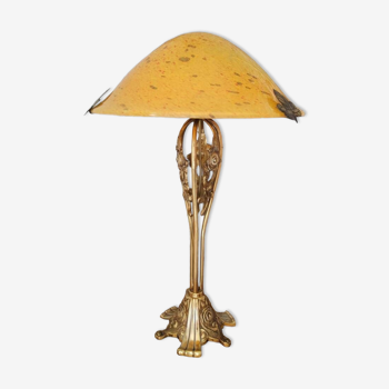 Art Nouveau style lamp in brass and glass paste