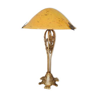 Art Nouveau style lamp in brass and glass paste