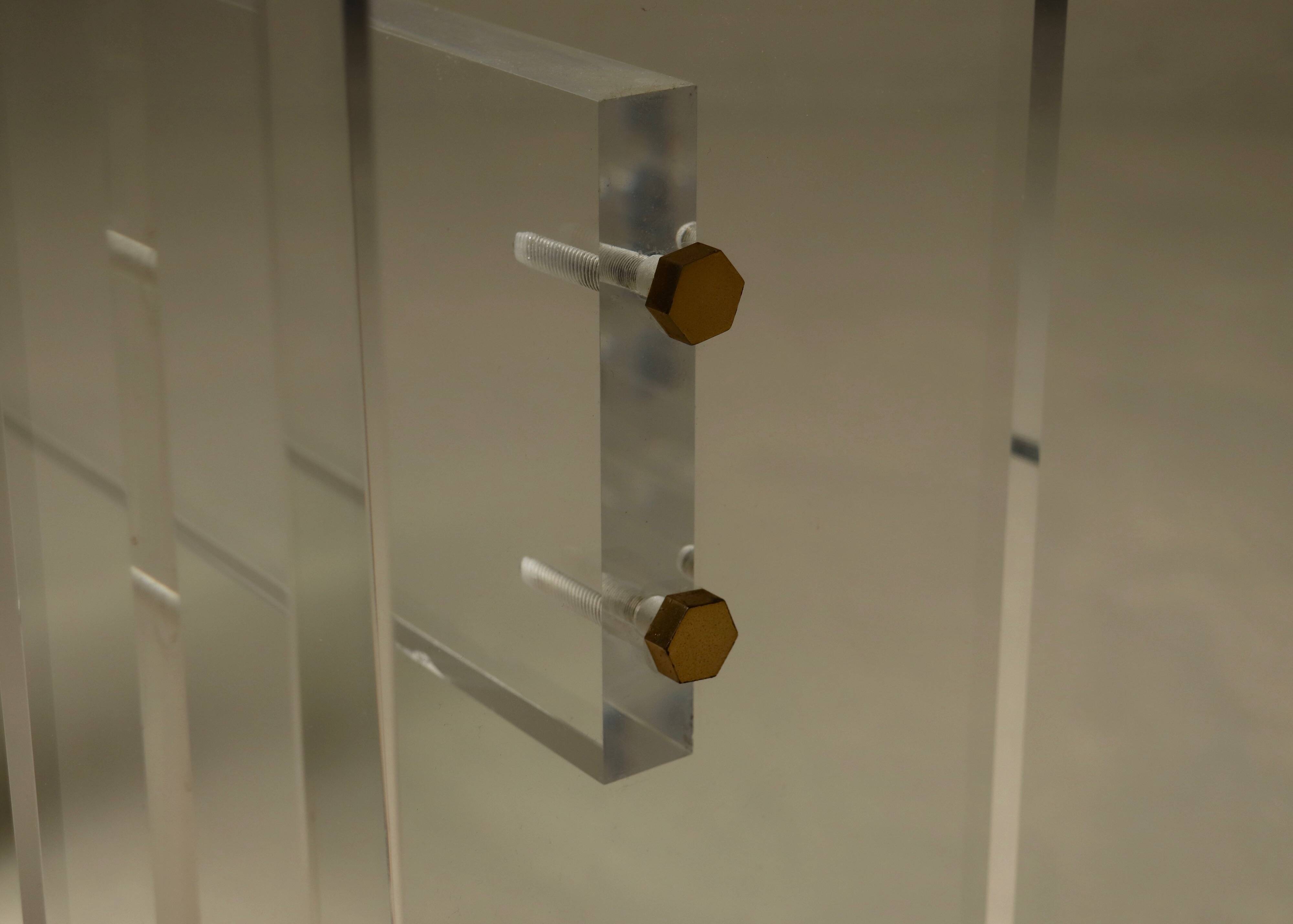 Italian Modern Plexiglass Console Table with Roman Column Details 1980s