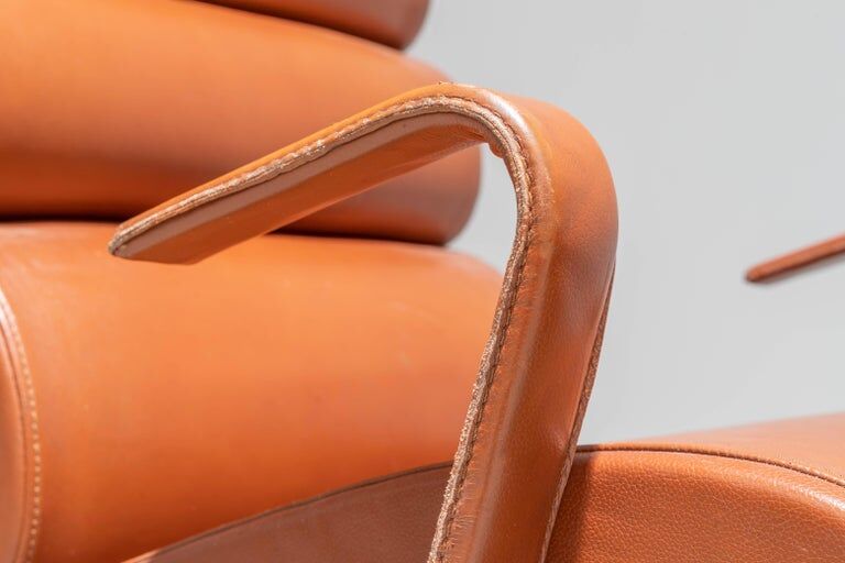 Set of 4 metal and leather armchairs France 1970s