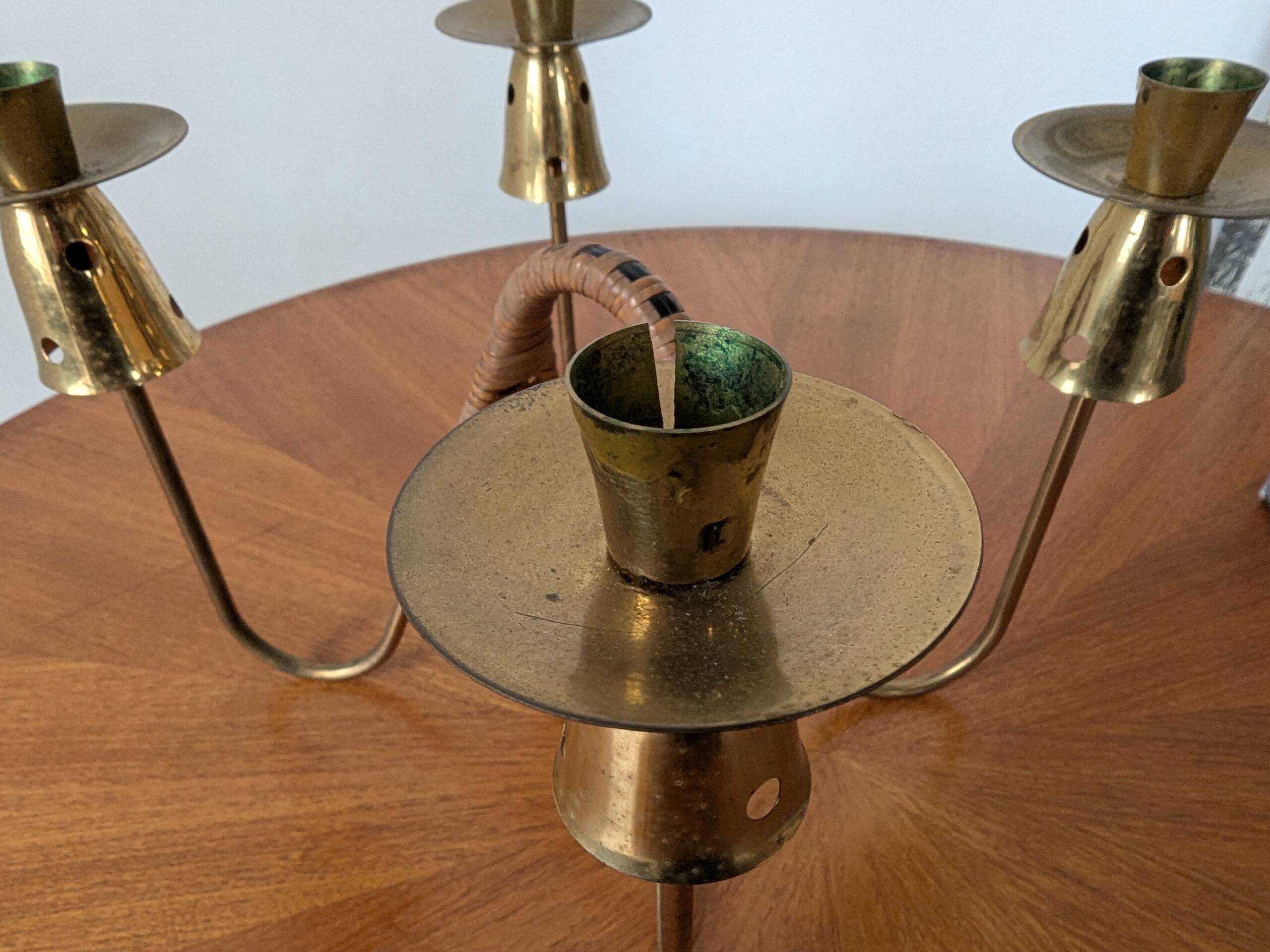 Brass and rattan candlestick