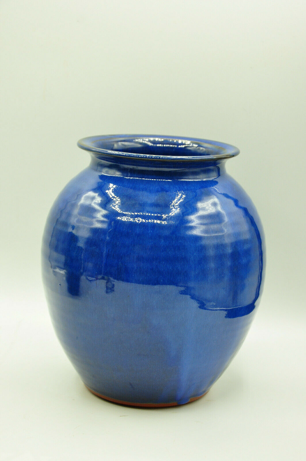 Blue enamelled terracotta vase signed to identify contemporary design collection