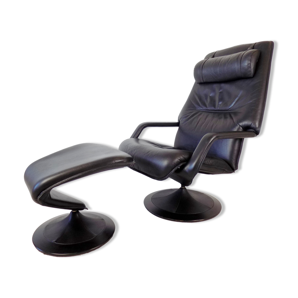 Fauteuil en cuir avec pouf Berg Furniture Amsterdam by Torben Olsen