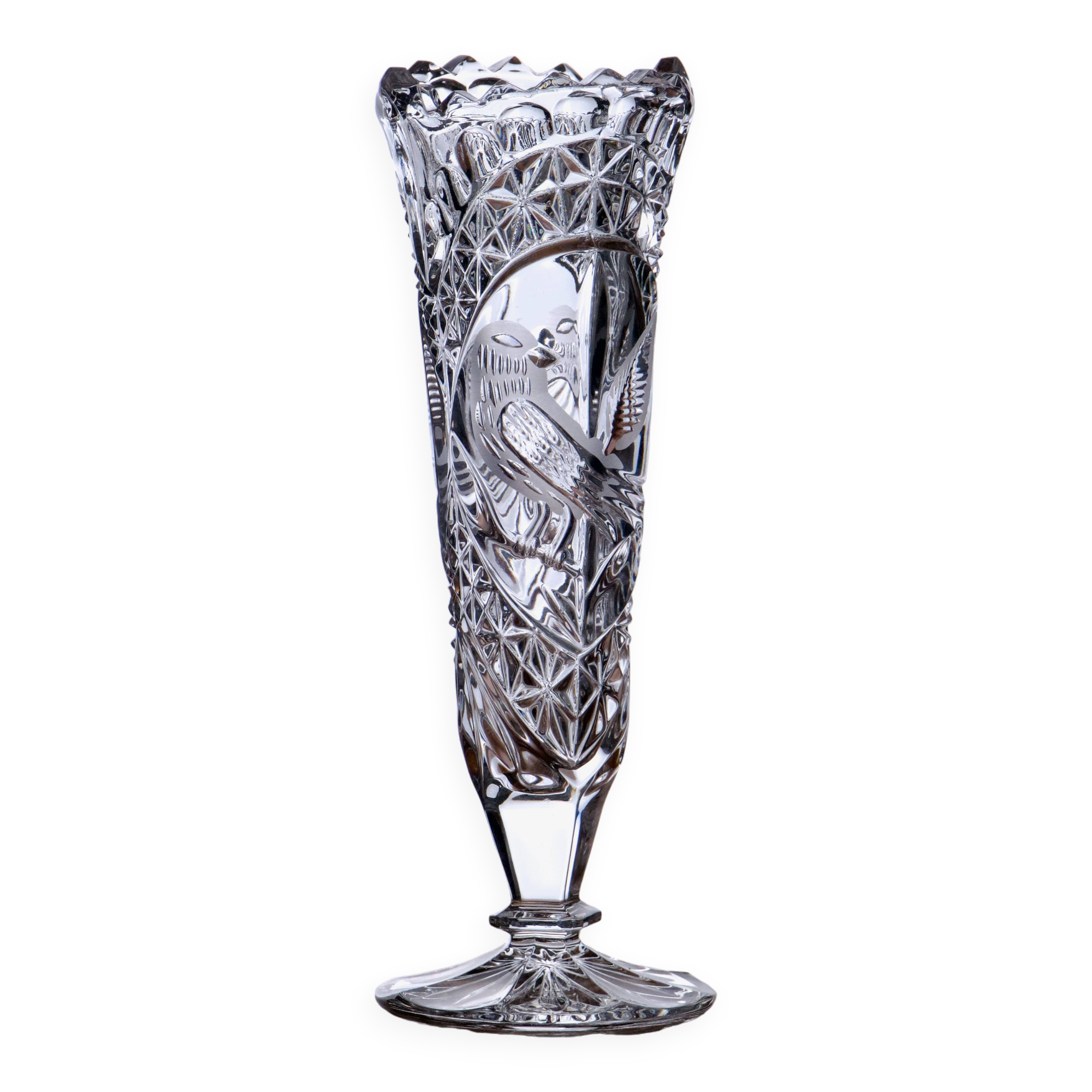 Hofbauer "The Byrdes" Crystal Elongated Vase with Birds