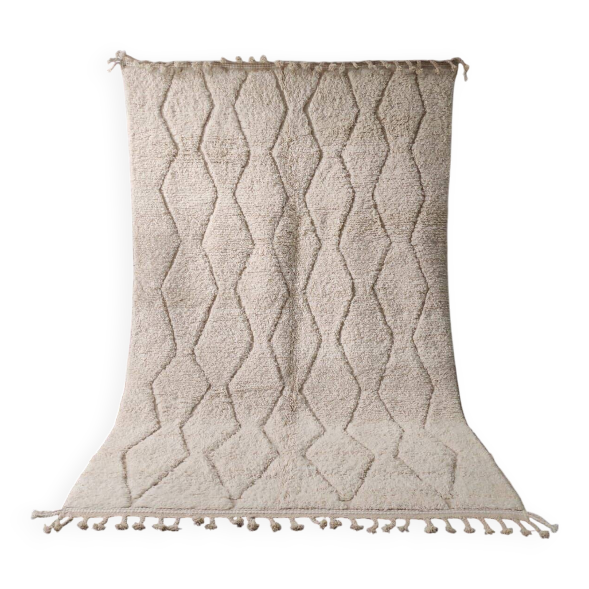 Beni Ouarain Rug, Ecru, Diamond Pattern in Relief - Handmade 305x198cm