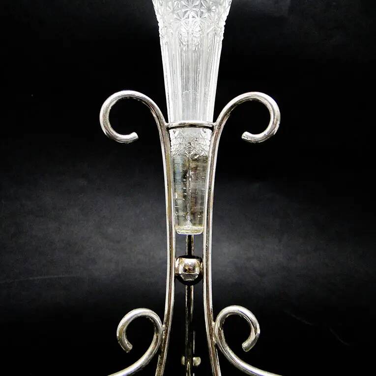 Art nouveau flute vase, silver-plated brass and glass, United Kingdom, early 20th century