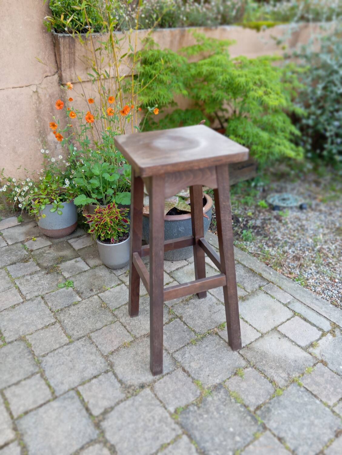 High stool in solid oak, brutalist style, circa 1950/60