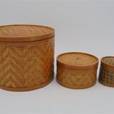 Trio of rattan boxes