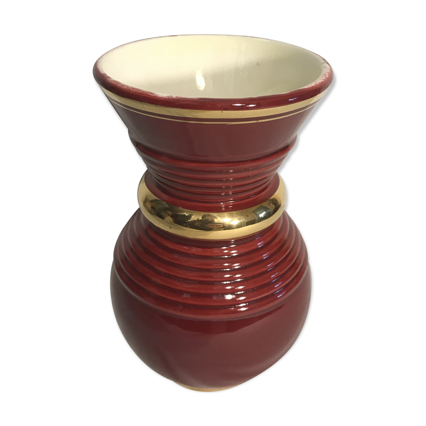 Old Vase Vallauris ceramic red & gold Decoration 70s Vintage