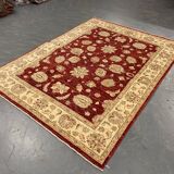 Tapis Zeigler en laine rouge fait main, motif floral, pour salon et séjour, 144 x 190 cm