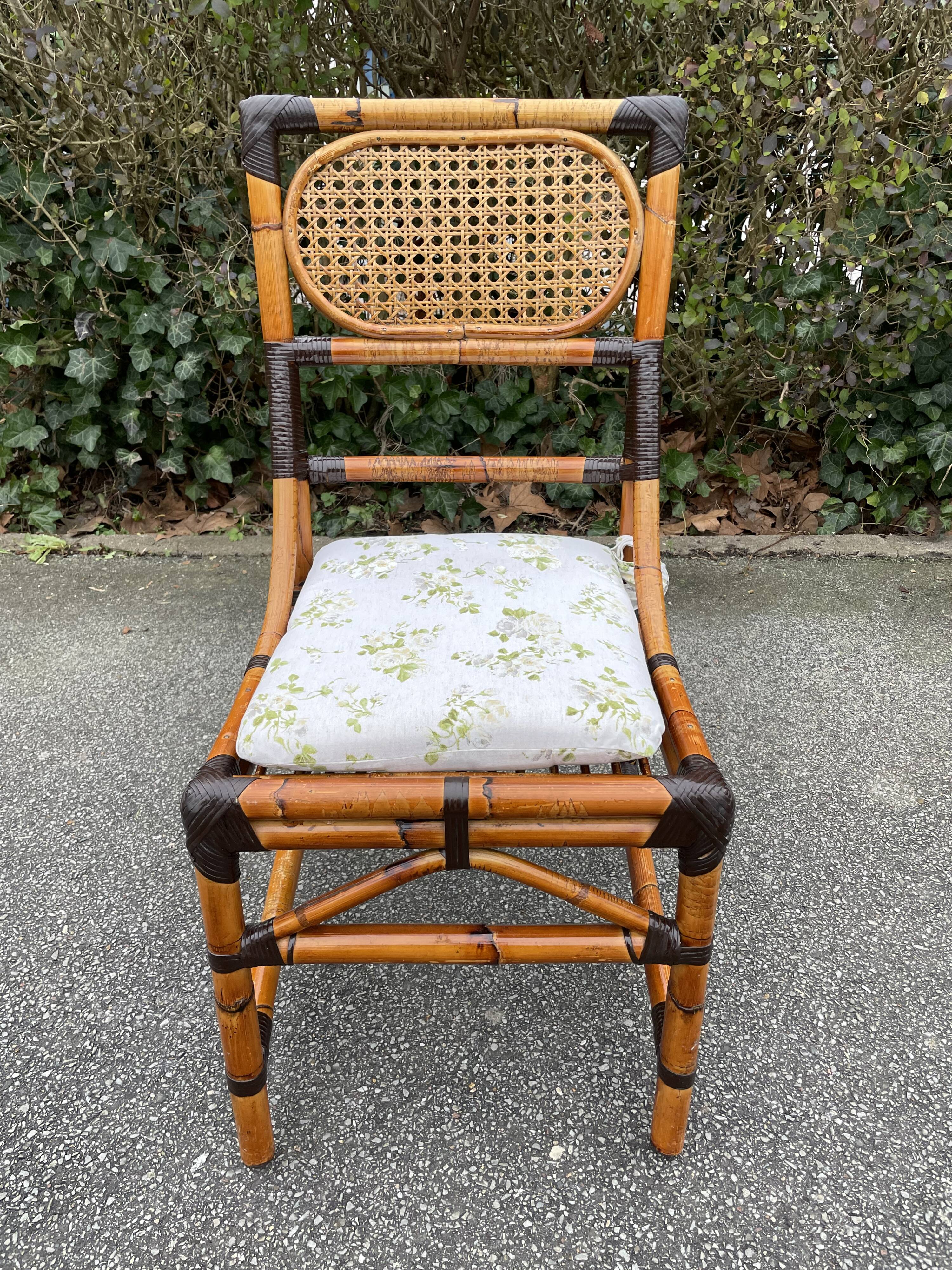 4 chaises en bambou et cannage