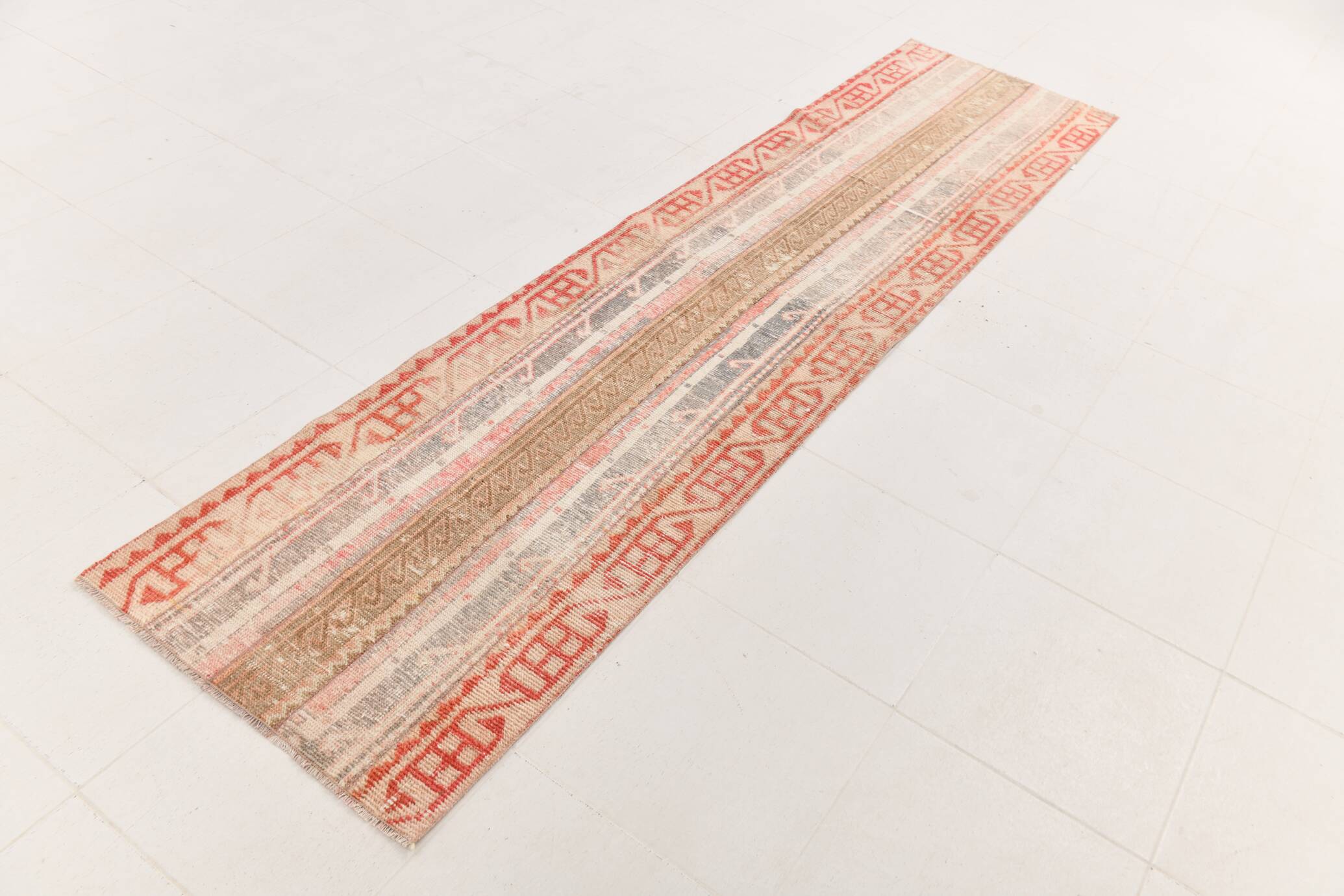 Tapis pour couloir rouge et beige, tapis vintage coureur, 70x289 cm