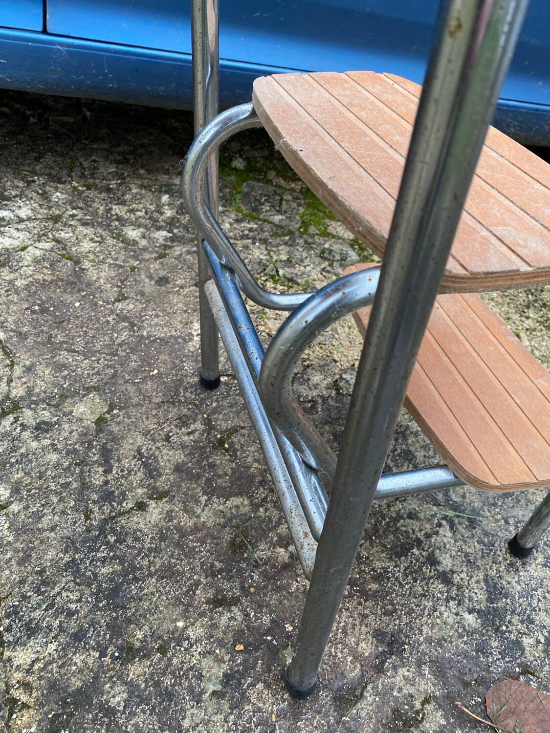 Modular white formica folding step stool from the 70s