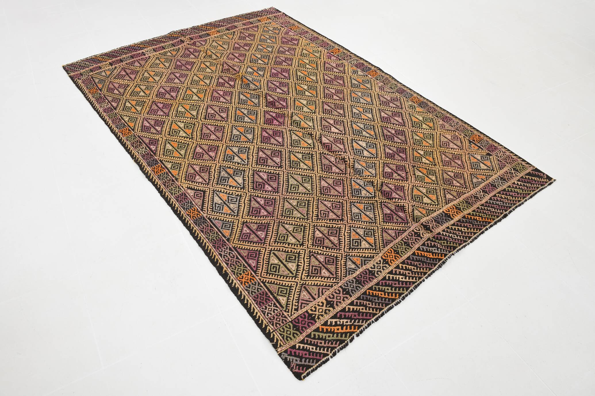 Yellow & Green Tribal Turkish Kilim Rug, 158x236Cm