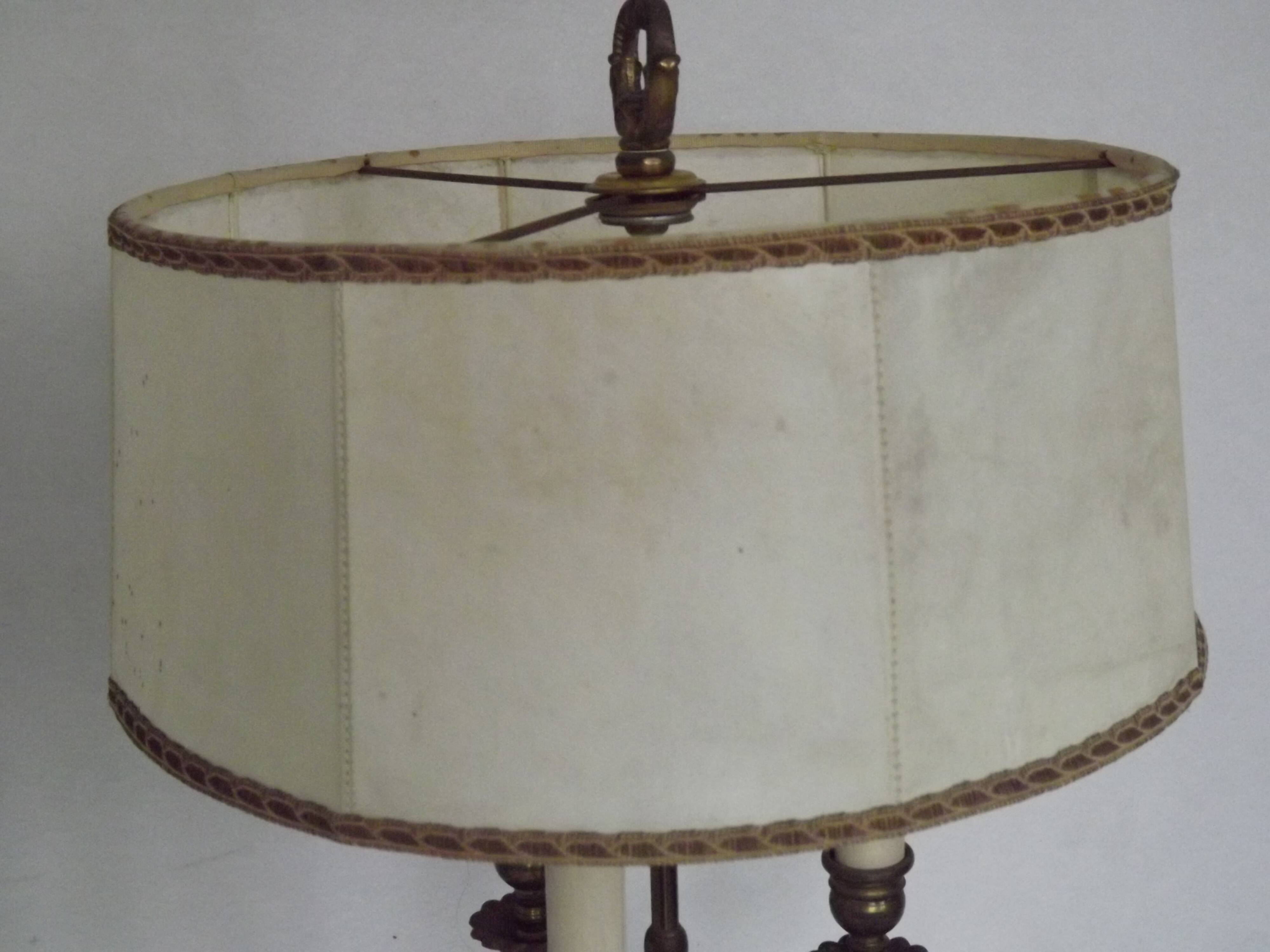 French Empire Style 3 Light Boulotte Table Lamp with Lion Feet and Shade