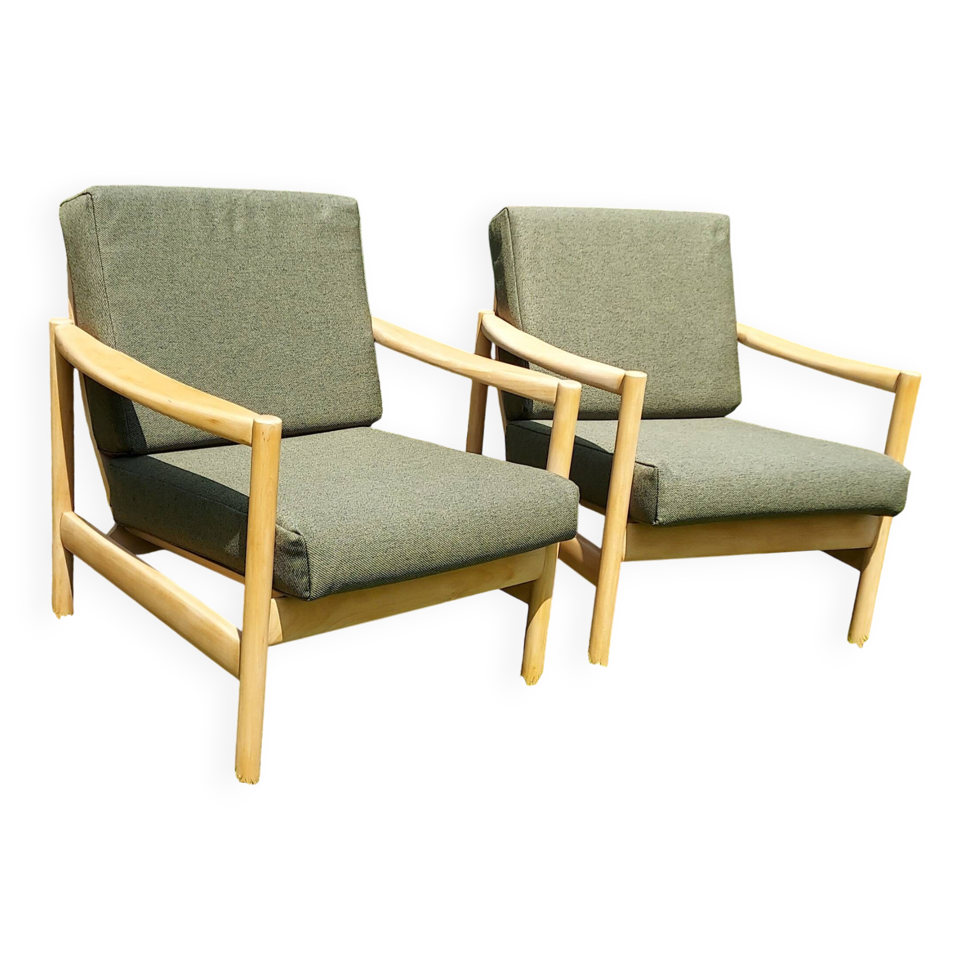 Pair of vintage 1970s armchairs in new fabric