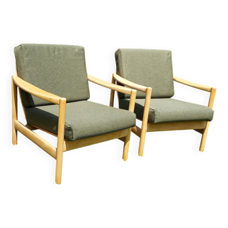 Pair of vintage 1970s armchairs in new fabric