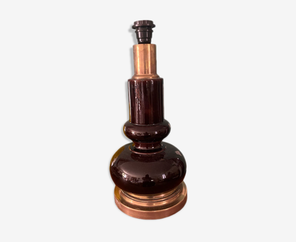 Pied de lampe en céramique et laiton années 70