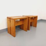 Pair of vintage Charlotte Perriand Les Arcs stools in pine from the 60s 70s