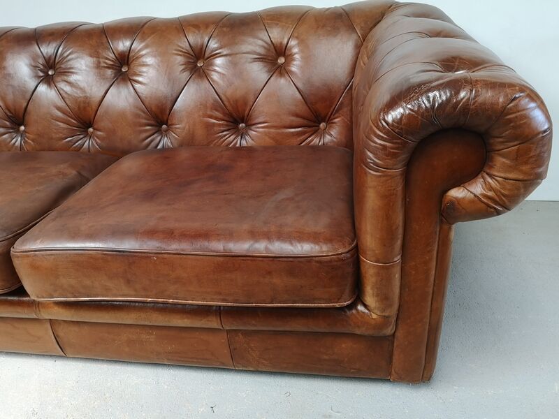 English brown leather chesterfield sofa
