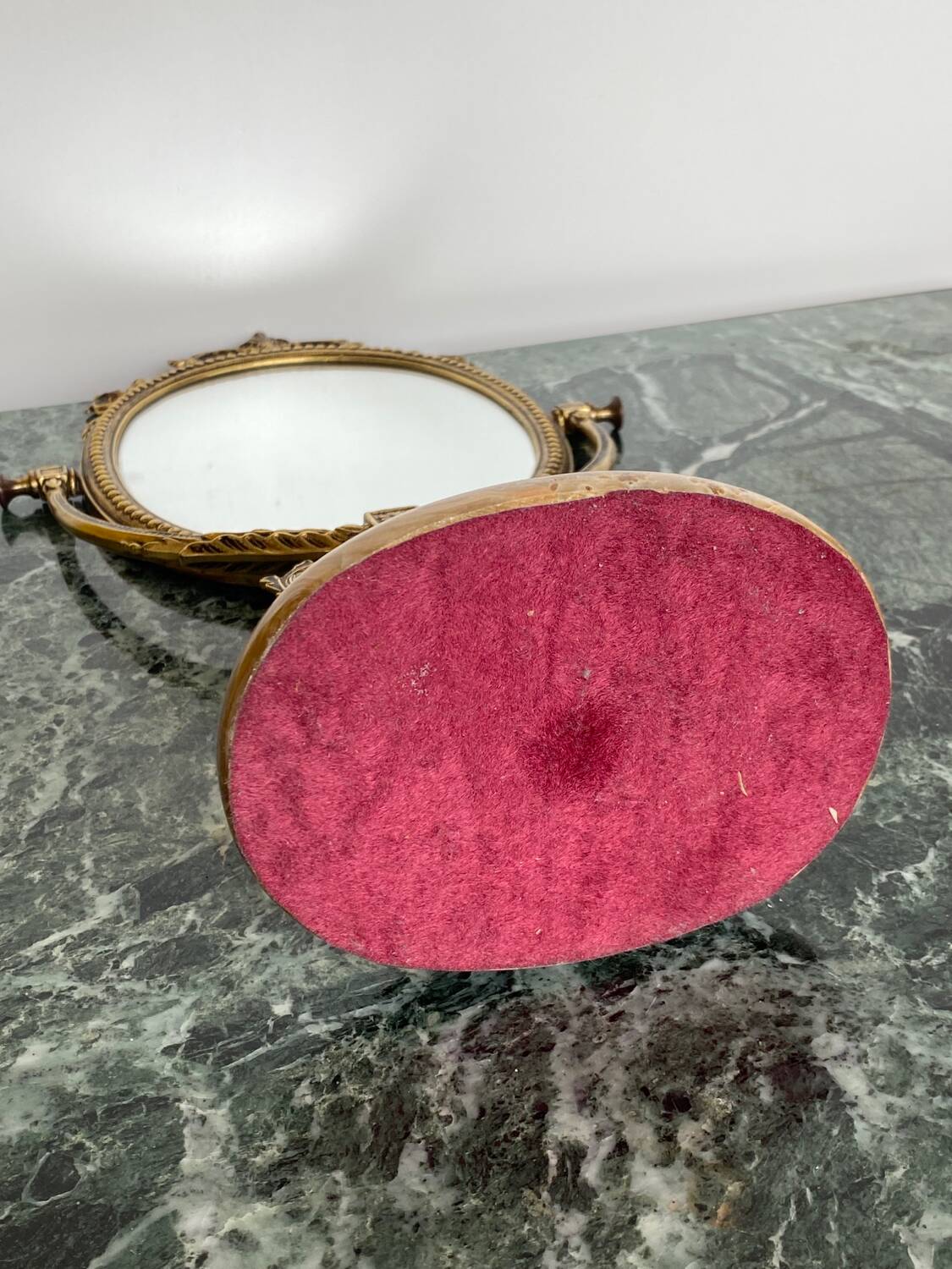 Miroir de Table Victorien Vintage en Laiton sur Base en Marbre, 1950s