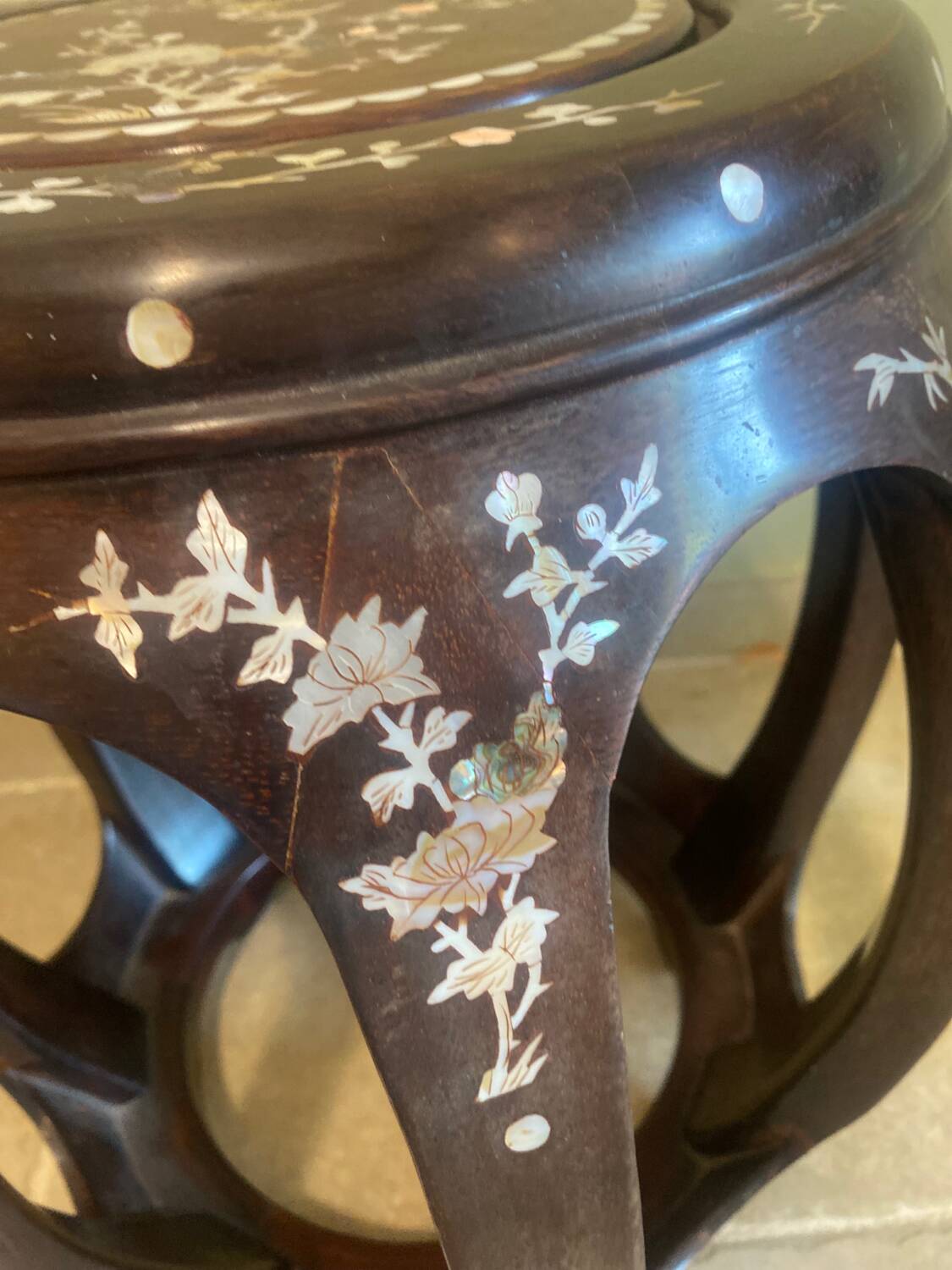 Mother-of-pearl inlay stool