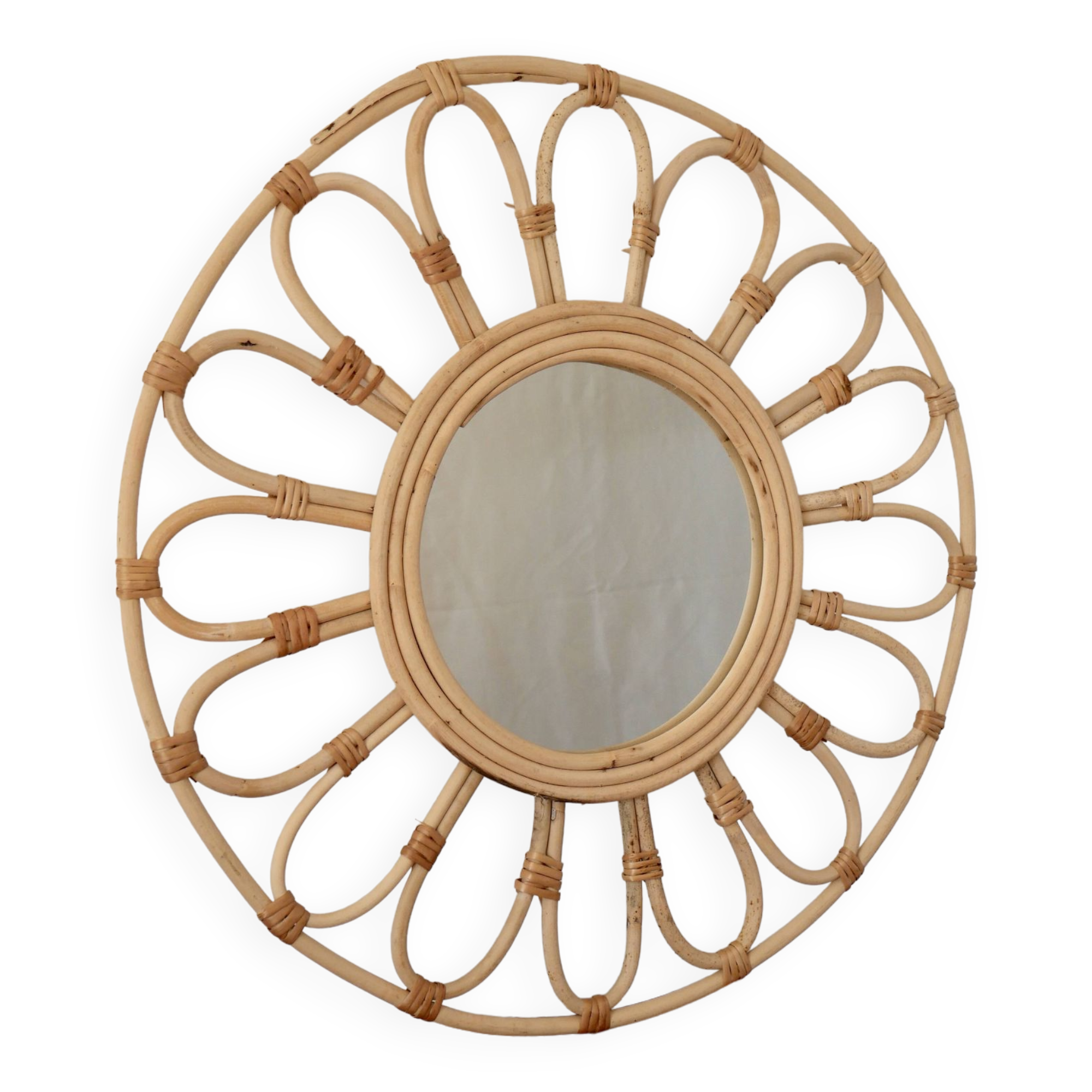 Vintage rattan and bamboo sun mirror