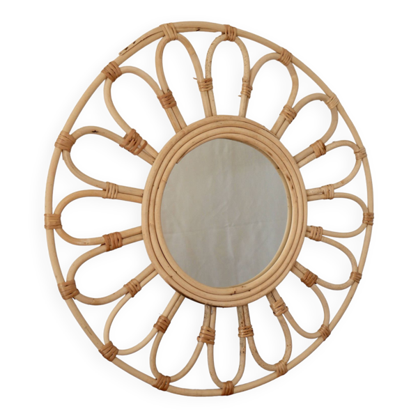 Miroir soleil en rotin et bambou vintage — Beyit