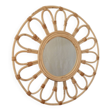 Vintage rattan and bamboo sun mirror