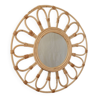 Miroir soleil en rotin et bambou vintage