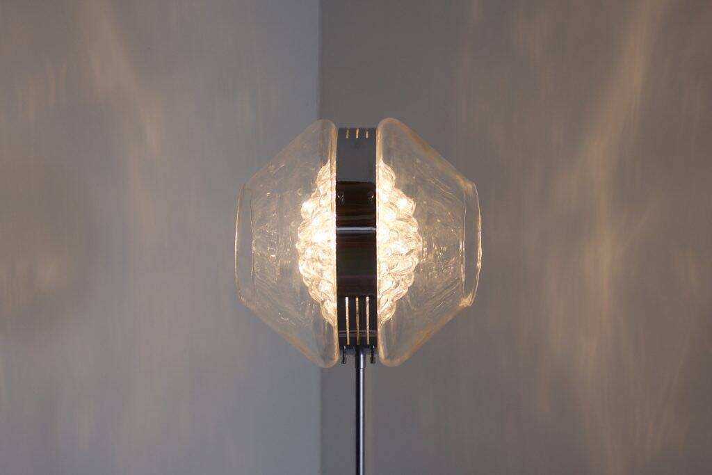 Vintage Italian ‘Eye’ Floor Lamp, Chrome, Murano Glass and Marble, 1970s