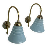 Pair of vintage blue opaline wall lights