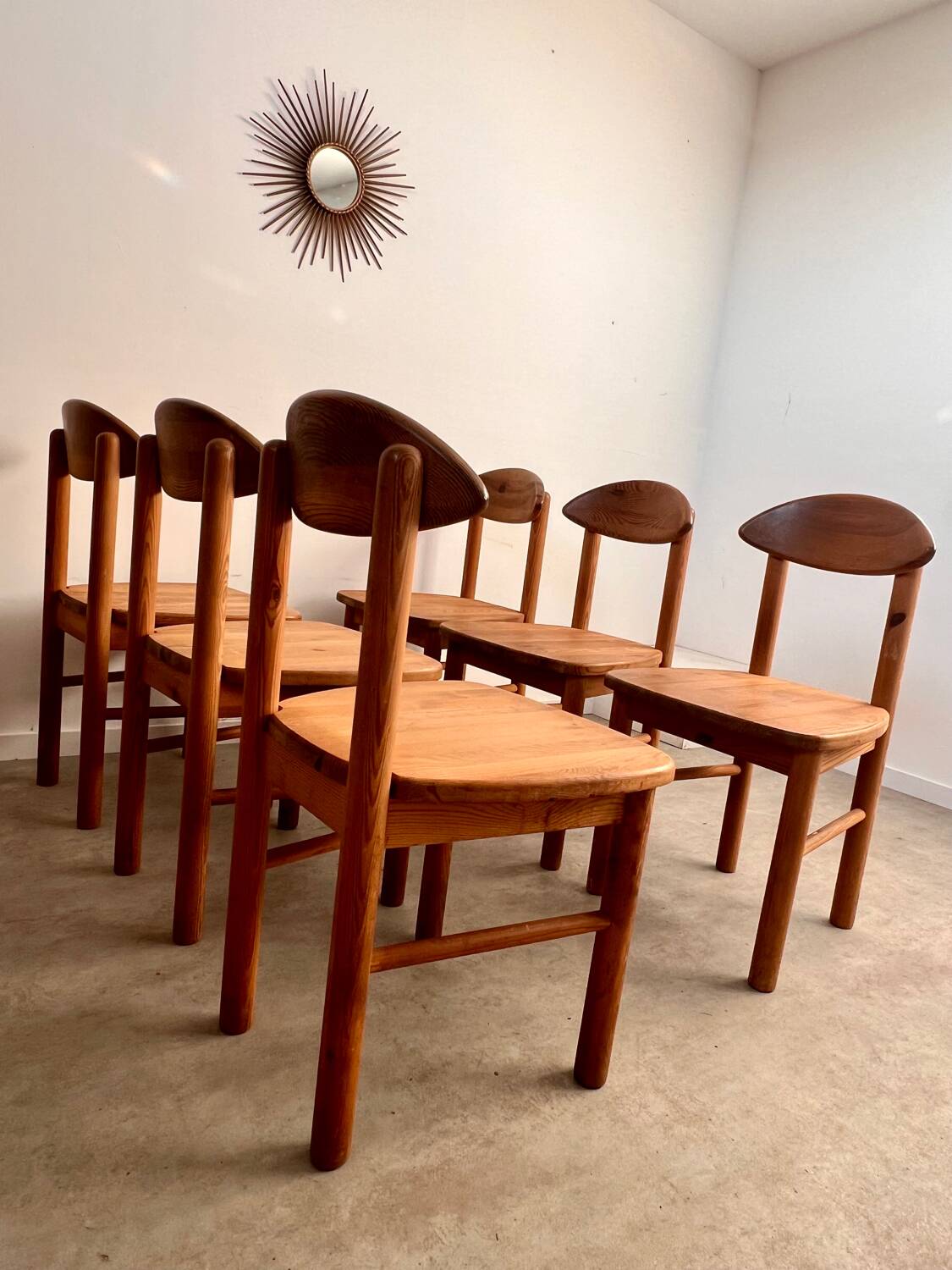 Lot de 6 chaises en pin massif design scandinave Reiner Daumiller vintage années 70