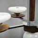 Czech Art Deco Walnut, Chrome and Opaline Glass Chandelier, 1930s