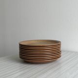Lot de 10 assiettes en grès tacheté marron