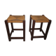 Pair of wooden and straw stools