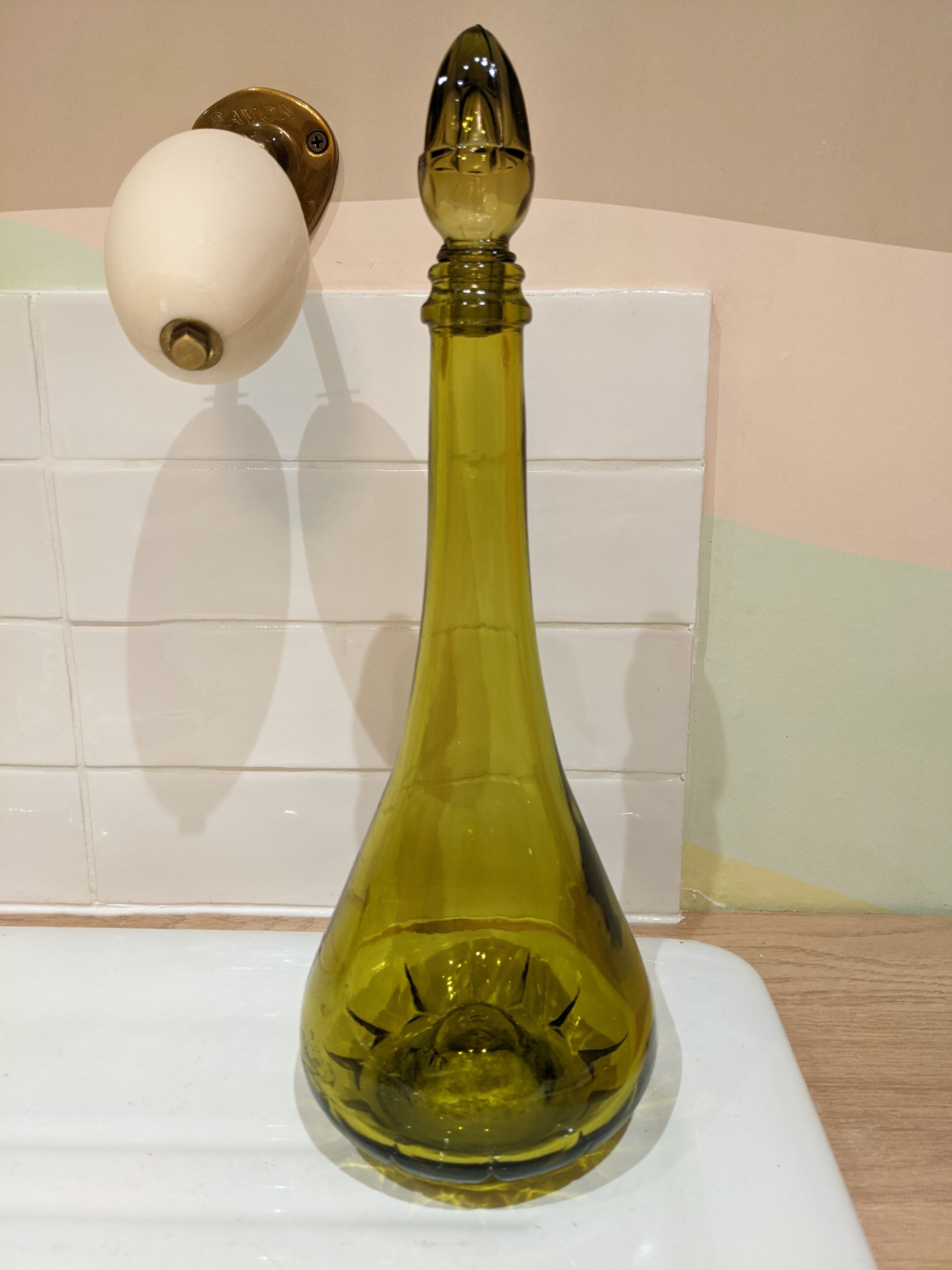 Vintage amber green olive decanter