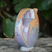 Flamed enameled stoneware bottle, pitcher, liquor bottle signed Denbac number 610, art vase
