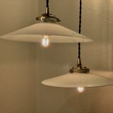 Pair of suspensions bistrot 1920 opaline indus