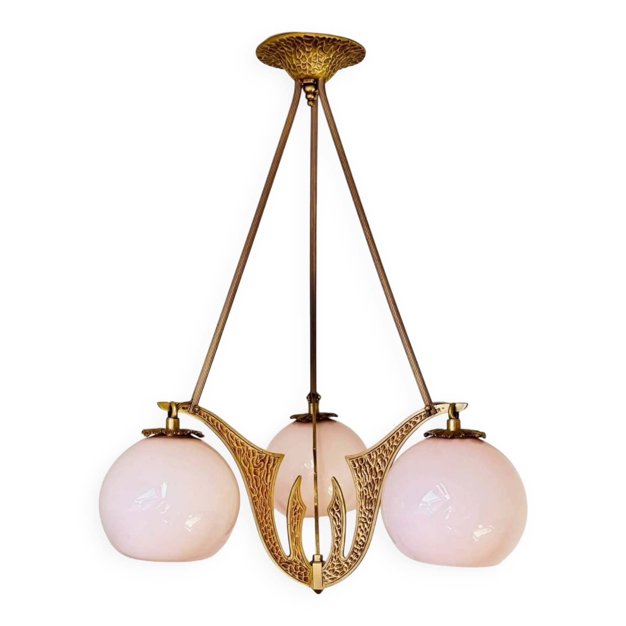 Lustre 3 feux Art Déco, rénové