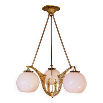 Renovated Art Deco three-light chandelier