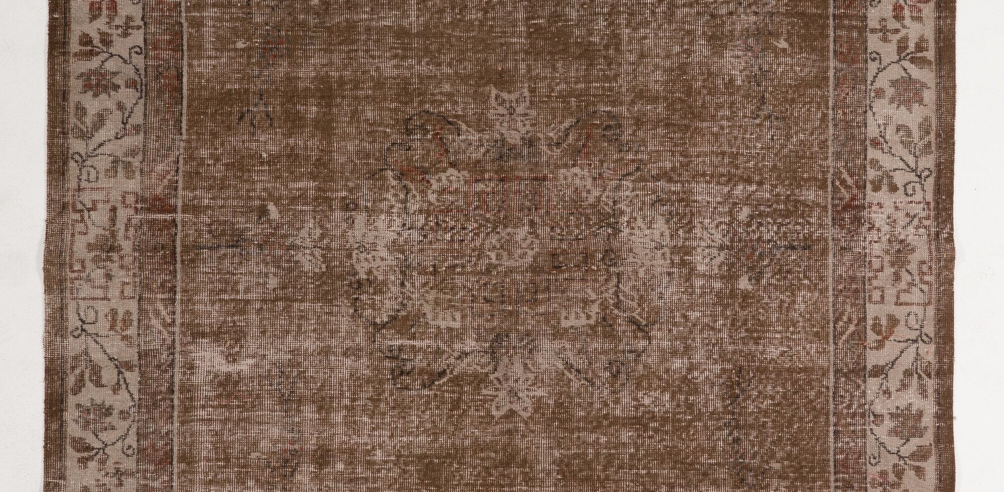 Mid-century handmade turkish area rug in brown and beige color 199x300 cm