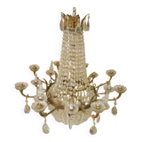 Large curved chandelier floor lamp in bronze and crystal, 19th century