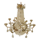 Large curved chandelier floor lamp in bronze and crystal, 19th century