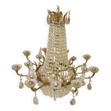 Grand lampadaire courbeille de lustre en bronze et cristal XIXe siècle