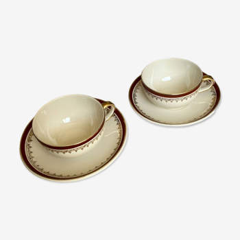 Duo of coffee tea chocolate cups old earthenware Villeroy and Boch gilding ACC-7123